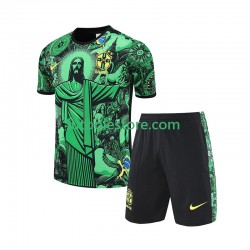 Primera Brasil JESUS Football Shirts 2024-2025 Verde Manga Corta para Niño (Camiseta y pantalón)