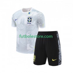 Primera Brasil JESUS Football Shirts 2024-2025 Blanco Manga Corta para Niño (Camiseta y pantalón)