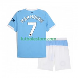 Primera Equipación del Manchester City Omar Marmoush 7 2025-2026 Manga Corta para Niño (Camiseta y pantalón)