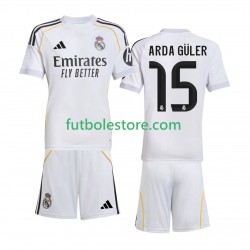 Primera Equipación del Real Madrid Arda Guler 15 2025-2026 Manga Corta para Niño (Camiseta y pantalón)