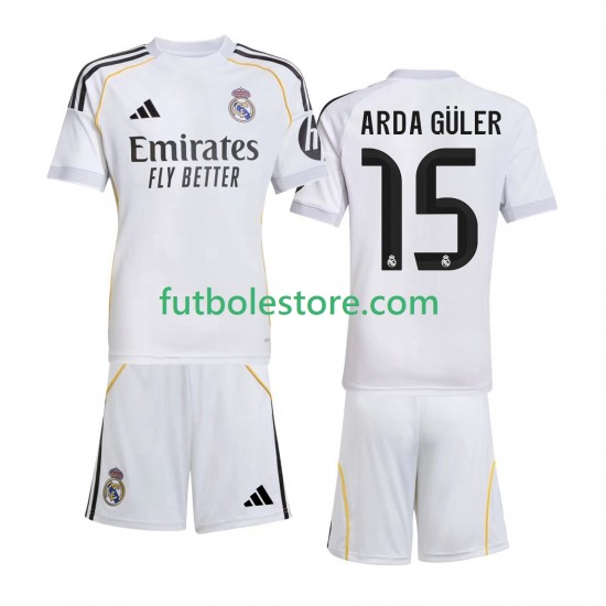 Primera Equipación del Real Madrid Arda Guler 15 2025-2026 Manga Corta para Niño (Camiseta y pantalón) Primera Equipación del Real Madrid Arda Guler 15 2025-2026 Manga Corta para Niño (Camiseta y pantalón)