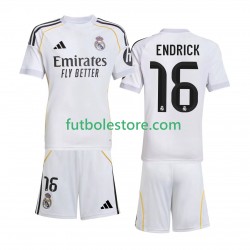 Primera Equipación del Real Madrid Endrick 16 2025-2026 Manga Corta para Niño (Camiseta y pantalón)