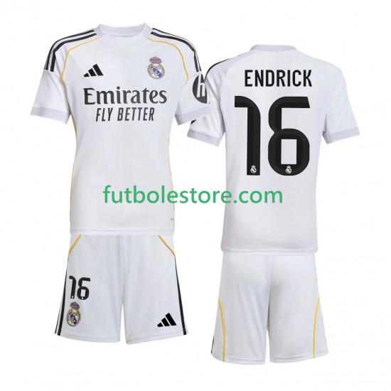 Primera Equipación del Real Madrid Endrick 16 2025-2026 Manga Corta para Niño (Camiseta y pantalón) Primera Equipación del Real Madrid Endrick 16 2025-2026 Manga Corta para Niño (Camiseta y pantalón)