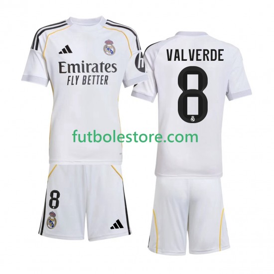 Primera Equipación del Real Madrid Valverde 8 2025-2026 Manga Corta para Niño (Camiseta y pantalón) Primera Equipación del Real Madrid Valverde 8 2025-2026 Manga Corta para Niño (Camiseta y pantalón)