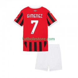 Primera Equipación del AC Milan Santiago Gimenez 7 2024-2025 Manga Corta para Niño (Camiseta y pantalón)