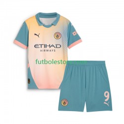 Cuarta Equipación del Manchester City Haaland 9 2024-2025 Manga Corta para Niño (Camiseta y pantalón)