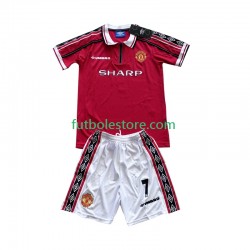 Primera Equipación del Manchester United Beckham 7 Retro 1998-1999 Manga Corta para Niño (Camiseta y pantalón)