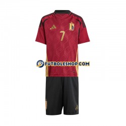 Primera Equipación del Bélgica De Bruyne 7 Euro 2024 Rojo Manga Corta para Niño (Camiseta y pantalón)