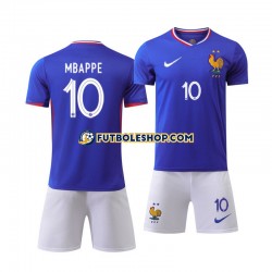 Primera Equipación del Francia Kylian Mbappe 10 Euro 2024 Azul Manga Corta para Niño (Camiseta y pantalón)