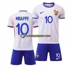 Segunda Equipación del Francia Kylian Mbappe 10 Euro 2024 Blanco Manga Corta para Niño (Camiseta y pantalón)