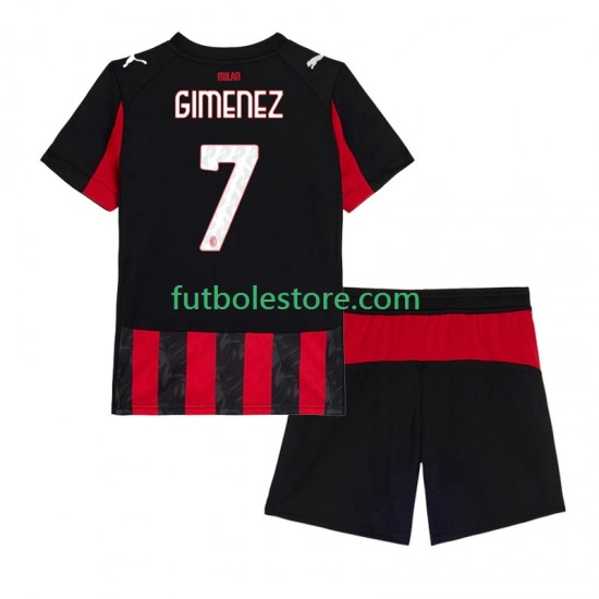 Primera Equipación del AC Milan Santiago Gimenez 7 2025-2026 Manga Corta para Niño (Camiseta y pantalón)