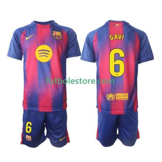Primera Equipación del FC Barcelona Gavi 6 2025-2026 Manga Corta para Niño (Camiseta y pantalón)