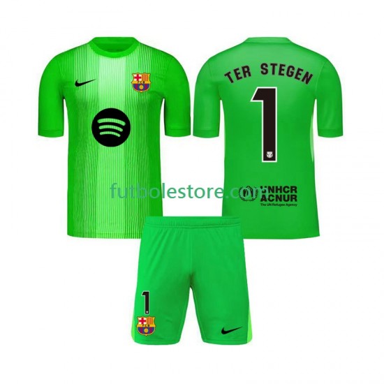 Primera Equipación del FC Barcelona Portero Ter Stegen 1 2025-2026 Manga Corta para Niño (Camiseta y pantalón)