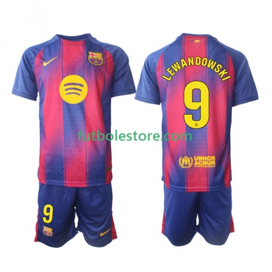 Primera Equipación del FC Barcelona Robert Lewandowski 9 2025-2026 Manga Corta para Niño (Camiseta y pantalón)