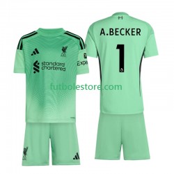 Primera Equipación del Liverpool Portero Alisson Becker 1 2025-2026 Manga Corta para Niño (Camiseta y pantalón)
