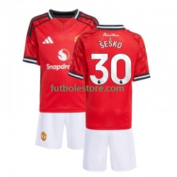 Primera Equipación del Manchester United Benjamin Sesko 30 2025-2026 Manga Corta para Niño (Camiseta y pantalón)