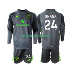 Segunda Equipación del Manchester United Portero Andre Onana 24 2025-2026 ML para Niño (Camiseta y pantalón)