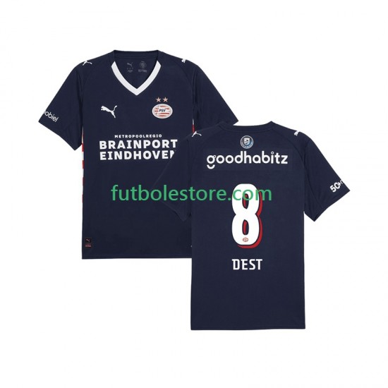 Segunda Equipación del PSV Eindhoven Sergino Dest 8 2025-2026 Manga Corta para Hombre