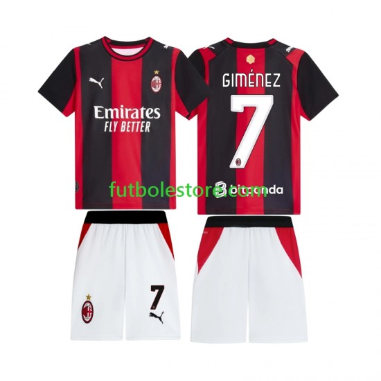 Primera Equipación del AC Milan Gimenez 7 2026-2027 Manga Corta para Niño (Camiseta y pantalón)