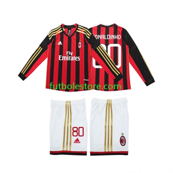 Primera Equipación del AC Milan RONALDINHO 80 Retro 2013 2014 ML para Niño (Camiseta y pantalón)