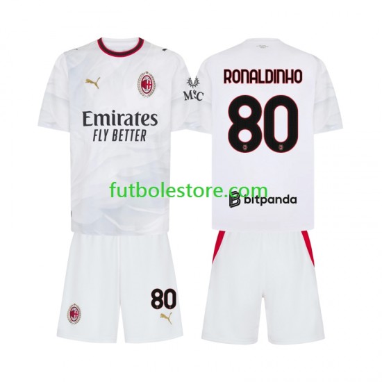 Segunda Equipación del AC Milan Ronaldinho 80 2026-2027 Manga Corta para Niño (Camiseta y pantalón)