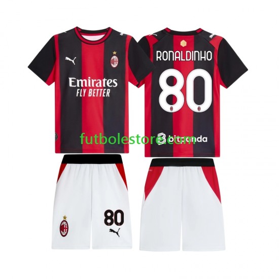 Primera Equipación del AC Milan Ronaldinho 80 2026-2027 Manga Corta para Niño (Camiseta y pantalón)