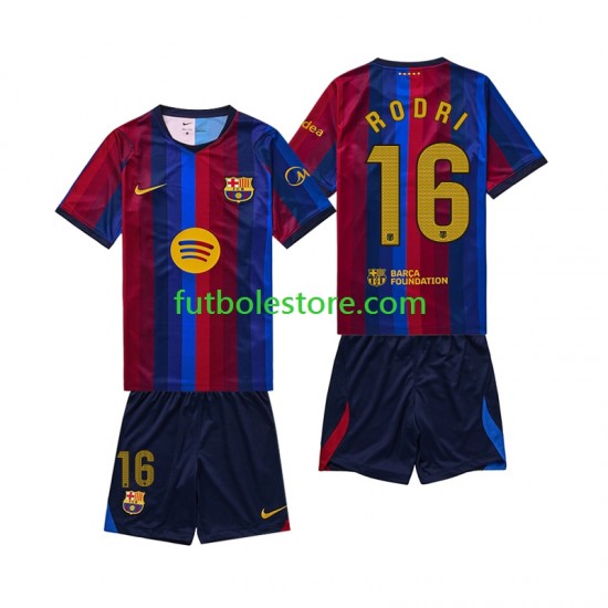 Primera Equipación del FC Barcelona Rodri 16 2026-2027 Manga Corta para Niño (Camiseta y pantalón)
