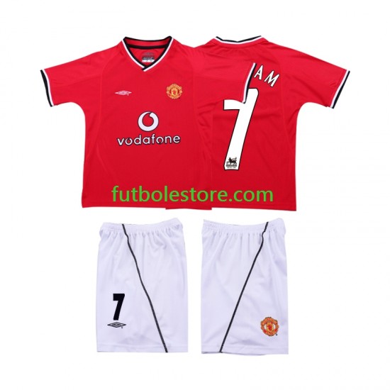 Primera Equipación del Manchester United BECKHAM 7 Retro 2000 2002 Manga Corta para Niño (Camiseta y pantalón)