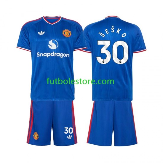 Segunda Equipación del Manchester United Benjamin Sesko 30 2026-2027 Manga Corta para Niño (Camiseta y pantalón)