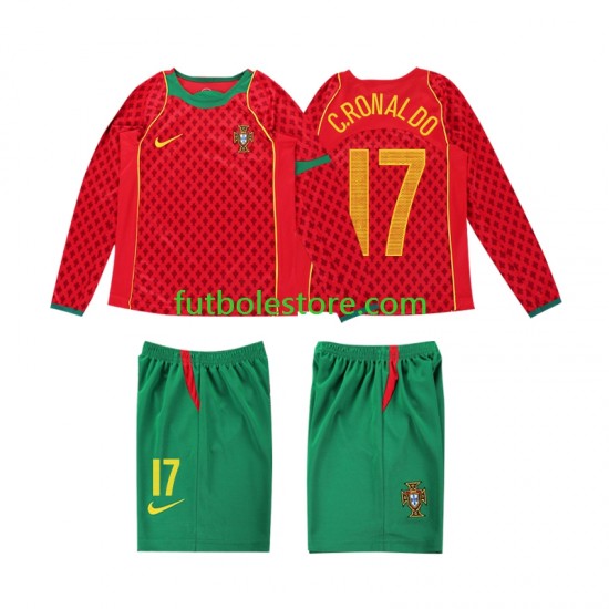Primera Equipación del Portugal Cristiano Ronaldo 17 Retro 2004 ML para Niño (Camiseta y pantalón)