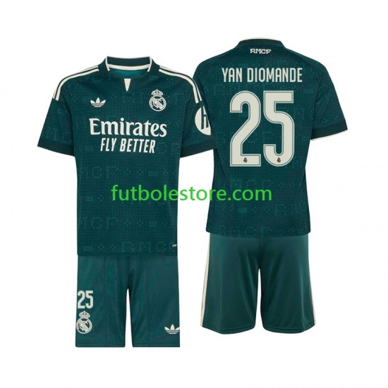 Segunda Equipación del Real Madrid Yan Diomande 25 2026-2027 Manga Corta para Niño (Camiseta y pantalón)