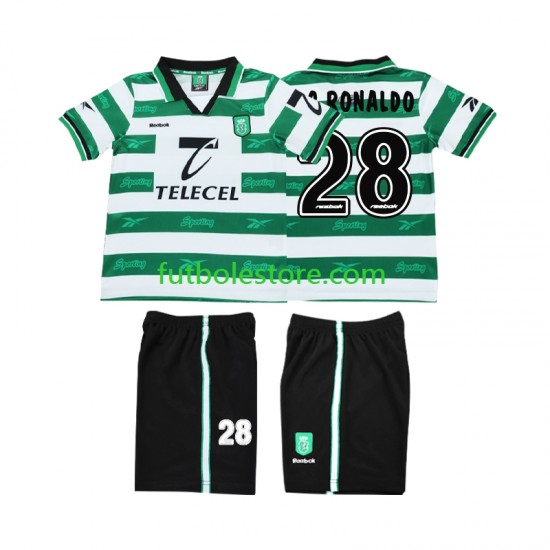 Primera Equipación del Sporting CP Cristiano Ronaldo 28 Retro 1999 2000 Manga Corta para Niño (Camiseta y pantalón)