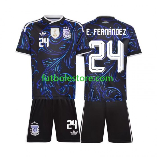 Segunda Equipación del Argentina Enzo Fernandez 24 World Cup 2026 Manga Corta para Niño (Camiseta y pantalón)