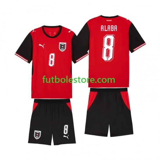 Primera Equipación del Austria David Alaba 8 World Cup 2026 Manga Corta para Niño (Camiseta y pantalón)