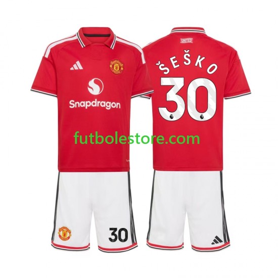 Primera Equipación del Manchester United Benjamin Sesko 30 2026-2027 Manga Corta para Niño (Camiseta y pantalón)