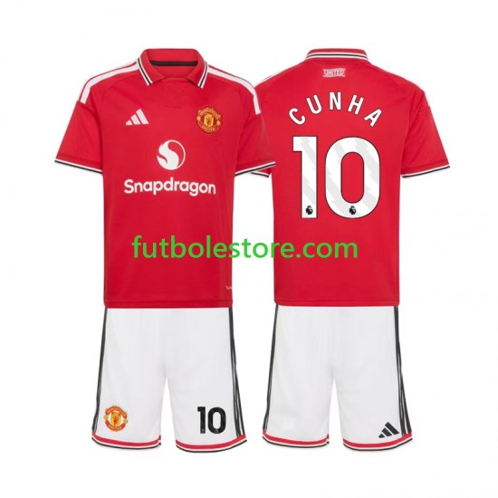 Primera Equipación del Manchester United Matheus Cunha 10 2026-2027 Manga Corta para Niño (Camiseta y pantalón)