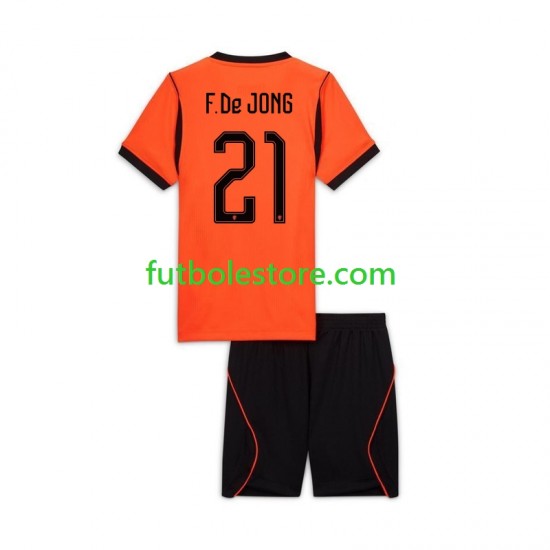 Primera Equipación del Países Bajos Frenkie de Jong 21 World Cup 2026 Manga Corta para Niño (Camiseta y pantalón)