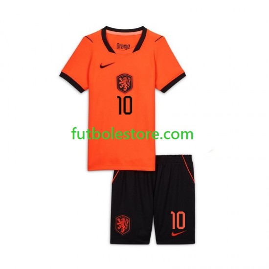 Segunda Equipación del Países Bajos Memphis Depay 10 World Cup 2026 Manga Corta para Niño (Camiseta y pantalón)