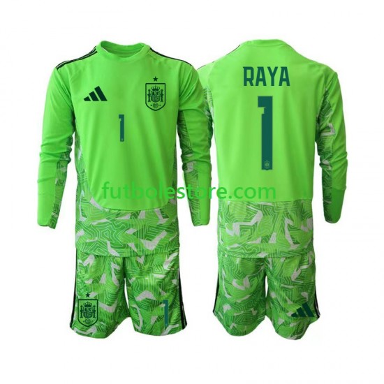 Equipación del España Portero David Raya 1 6th Green color World Cup 2026 ML para Niño (Camiseta y pantalón)