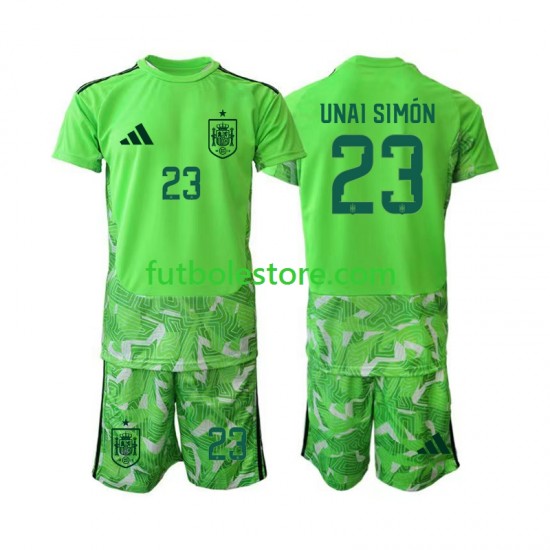 Equipación del España Portero Unai Simon 23 6th Green color World Cup 2026 Manga Corta para Niño (Camiseta y pantalón)