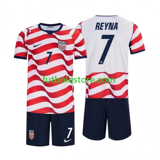Primera Equipación del Estados Unidos Giovanni Reyna 7 World Cup 2026 Manga Corta para Niño (Camiseta y pantalón)