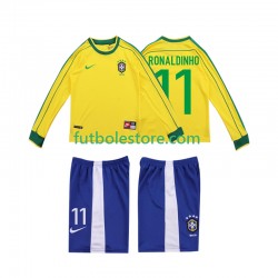Primera Equipación del Brasil RONALDINHO 11 Retro 1998 ML para Niño (Camiseta y pantalón)