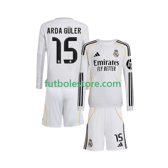 Primera Equipación del Real Madrid Arda Guler 15 2025-2026 ML para Niño (Camiseta y pantalón) Primera Equipación del Real Madrid Arda Guler 15 2025-2026 ML para Niño (Camiseta y pantalón)