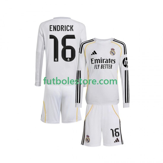 Primera Equipación del Real Madrid Endrick 16 2025-2026 ML para Niño (Camiseta y pantalón) Primera Equipación del Real Madrid Endrick 16 2025-2026 ML para Niño (Camiseta y pantalón)