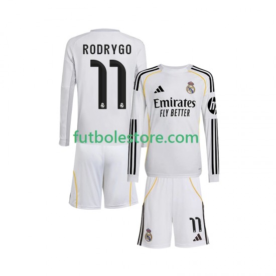 Primera Equipación del Real Madrid Rodrygo 11 2025-2026 ML para Niño (Camiseta y pantalón) Primera Equipación del Real Madrid Rodrygo 11 2025-2026 ML para Niño (Camiseta y pantalón)