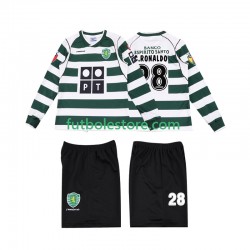 Primera Equipación del Sporting CP Cristiano Ronaldo 28 Retro 2001 2003 ML para Niño (Camiseta y pantalón)