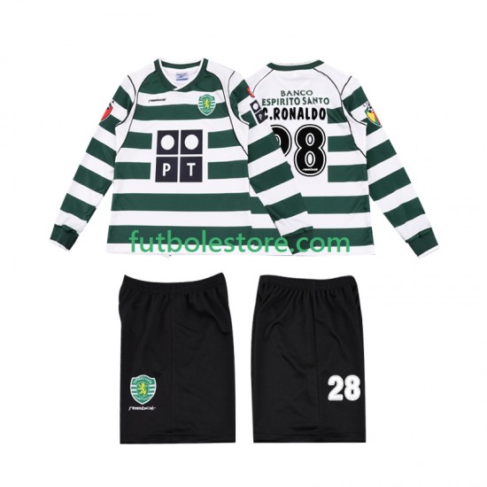 Primera Equipación del Sporting CP Cristiano Ronaldo 28 Retro 2001 2003 ML para Niño (Camiseta y pantalón) Primera Equipación del Sporting CP Cristiano Ronaldo 28 Retro 2001 2003 ML para Niño (Camiseta y pantalón)