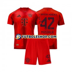 Primera Equipación del Bayern de Múnich Jamal Musiala 42 2024-2025 Rojo Manga Corta para Niño (Camiseta y pantalón)