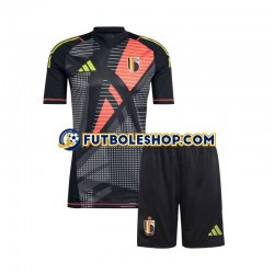 Primera Equipación del Bélgica Portero Euro 2024 Negro Manga Corta para Niño (Camiseta y pantalón)