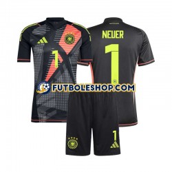 Primera Equipación del Alemania Portero Manuel Neuer 1 Euro 2024 Negro Manga Corta para Niño (Camiseta y pantalón)